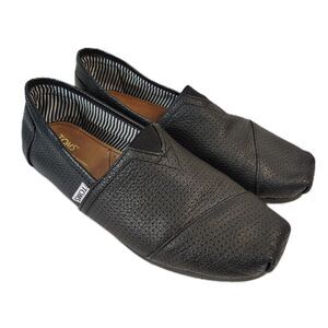 TOMS Alpargata Black Perforated Leather Slip On Shoes Men’s 10 Comfort Casual